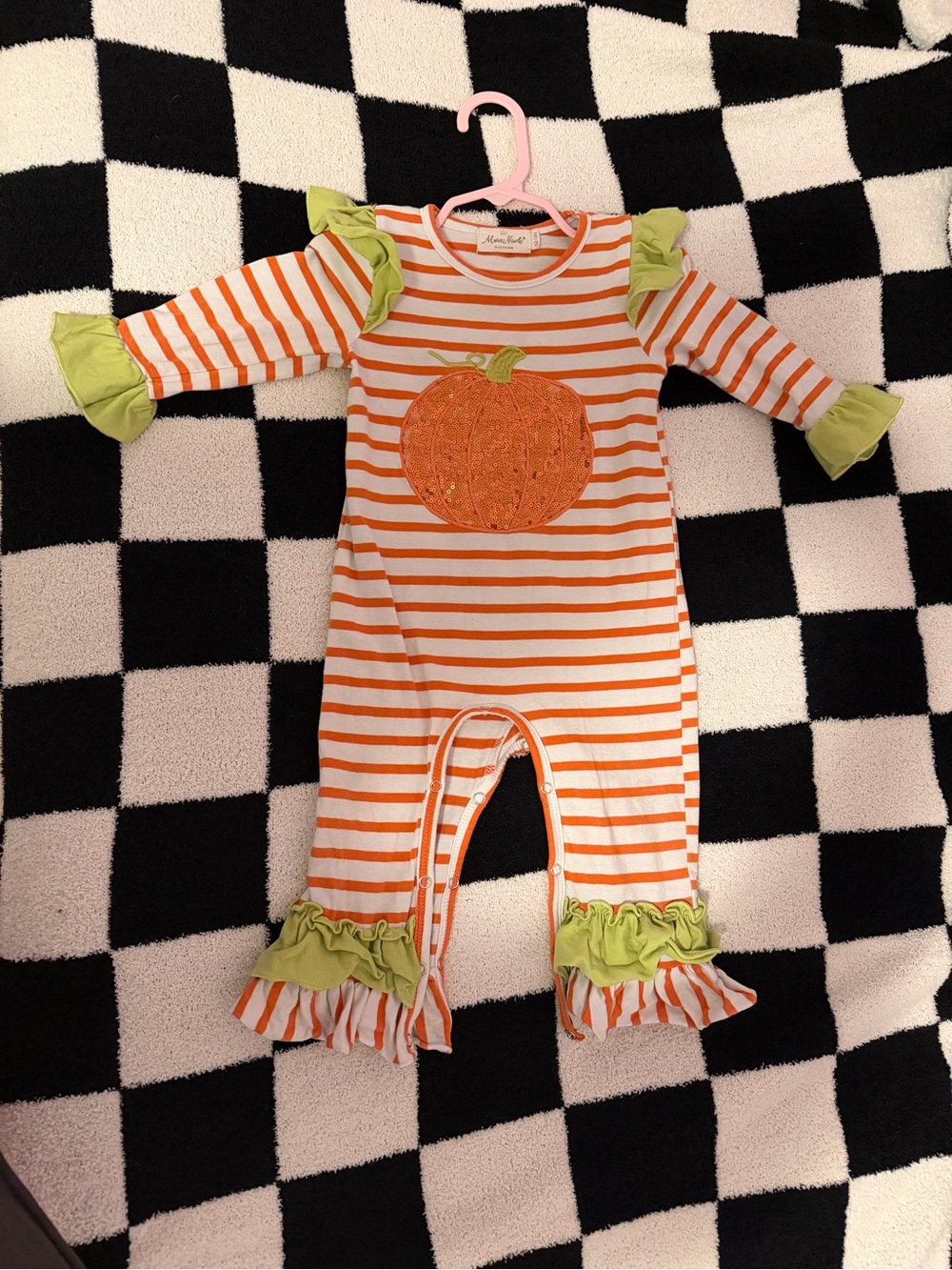 Striped Orange Pumpkin Ruffle Baby Romper by Mud Pie